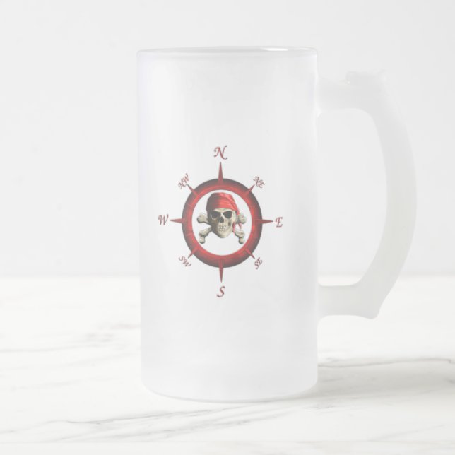 Pirate Compass Rose Frosted Glass Beer Mug (Right)
