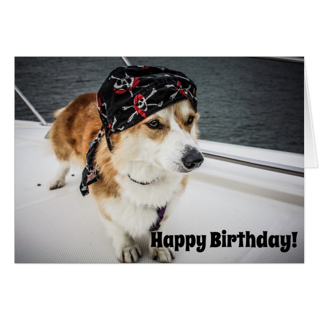 Pirate Corgi Birthday Card (Front Horizontal)