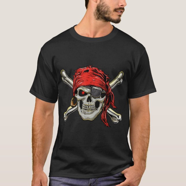 Pirate Costume Skull And Crossbones Jolly Roger T-Shirt (Front)