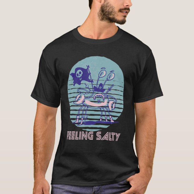 Pirate Crab Feeling Salty Crawfish Retro Ocean  Lo T-Shirt (Front)