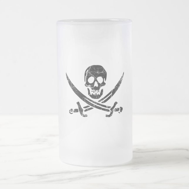 Pirate Cross Frosted Glass Beer Mug (Center)