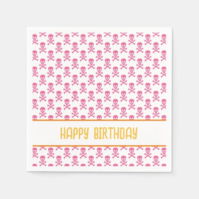 Pirate Crossbones Happy Birthday Kids Colourful Fu Napkin (Front)