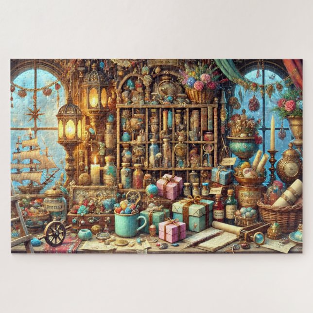 Pirate Curio Cabinet Potions Maps Nautical Relics Jigsaw Puzzle (Horizontal)