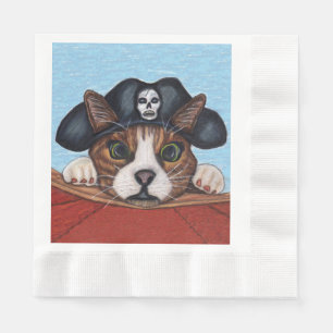 Pirate Cute Surprised Brown Striped Cat Napkin