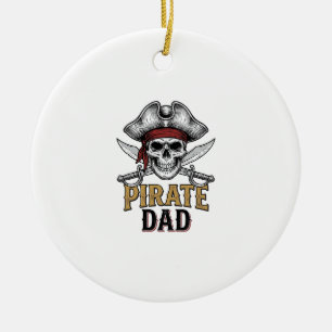 Pirate Dad Skull Sword Vintage Engraving Shirt_1 Ceramic Tree Decoration