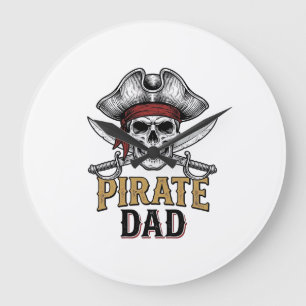 Pirate Dad Skull Sword Vintage Engraving Shirt_1 Large Clock