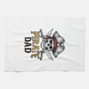 Pirate Dad Skull Sword Vintage Engraving Shirt_1 Tea Towel