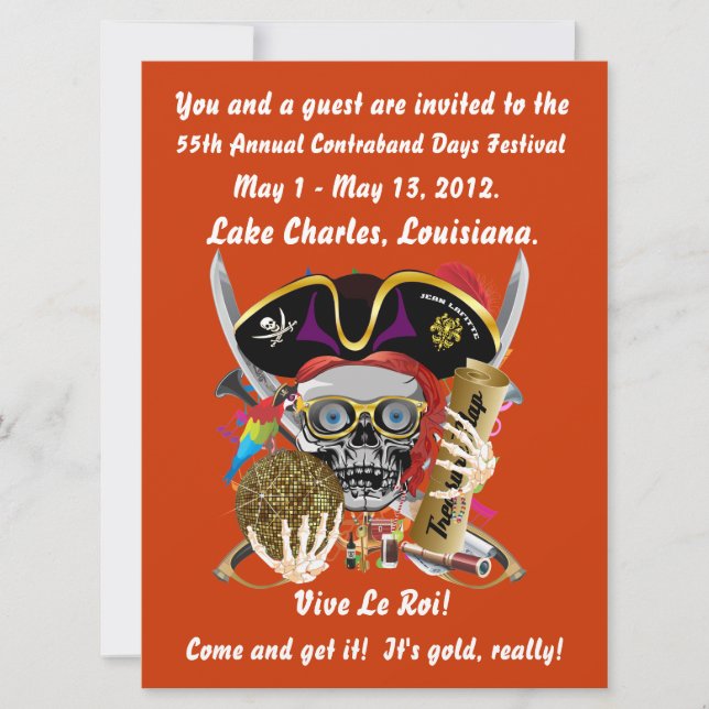 Pirate Days Lake Charles, Louisiana. 30 Colours Invitation (Front)