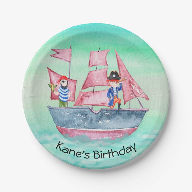 Pirate Design with Ship & Pirates Paper Plate (Front)