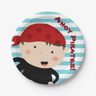 Pirate design with striped background paper plate