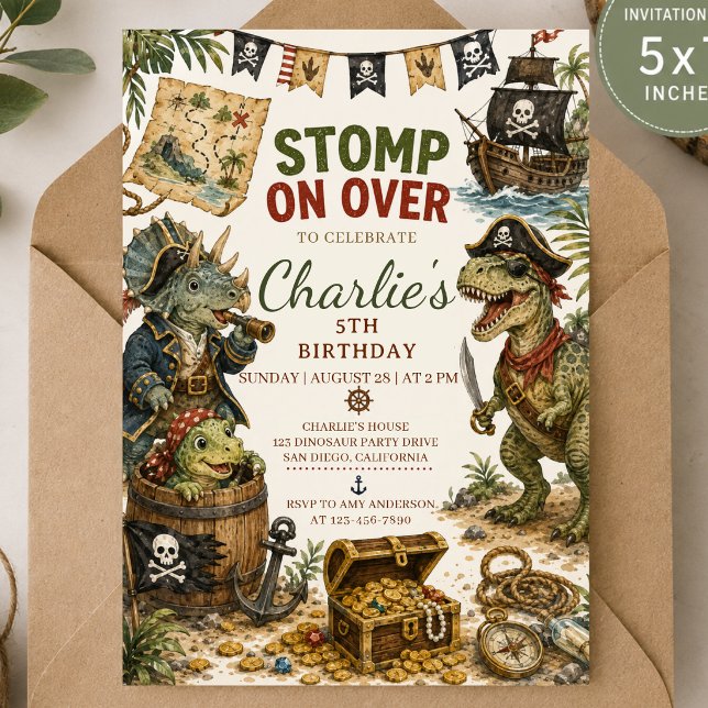 Pirate Dinosaur Birthday Invitation (Creator Uploaded)