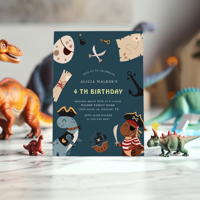 Pirate Dinosaur Party Animals Kids Birthday Invitation (Creator Uploaded)