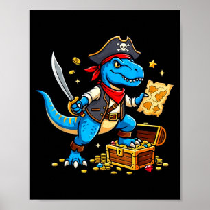 Pirate dinosaur t rex boys girls kids funny poster