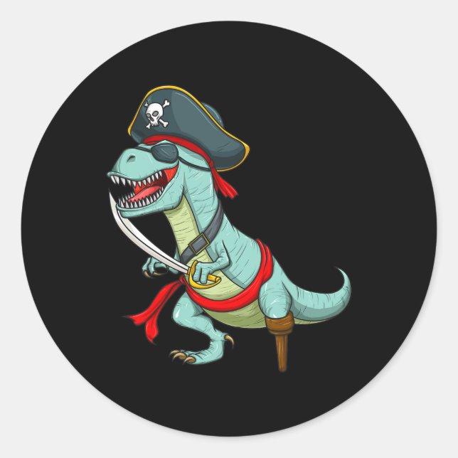 Pirate Dinosaur T Rex Fun Tyrannosaurus Halloween  Classic Round Sticker (Front)