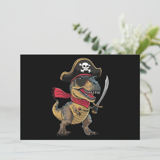 Pirate Dinosaur T-Rex Funny Halloween Costume Invitation (Standing Front)
