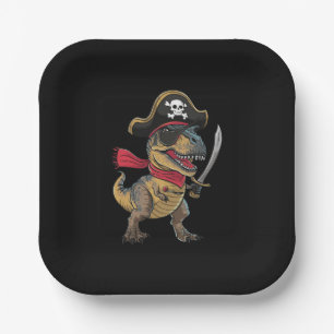 Pirate Dinosaur T-Rex Funny Halloween Costume Paper Plate