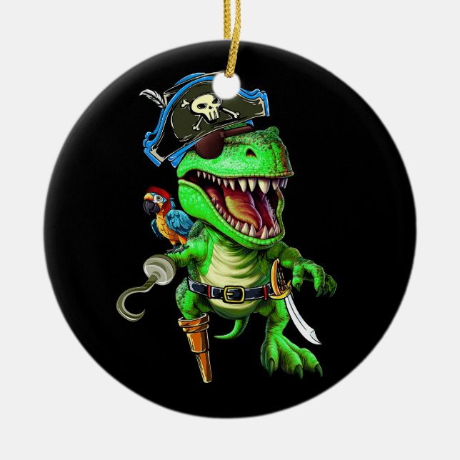Pirate Dinosaur T Rex Funny Tyrannosaurus Hallowee Ceramic Tree Decoration (Front)