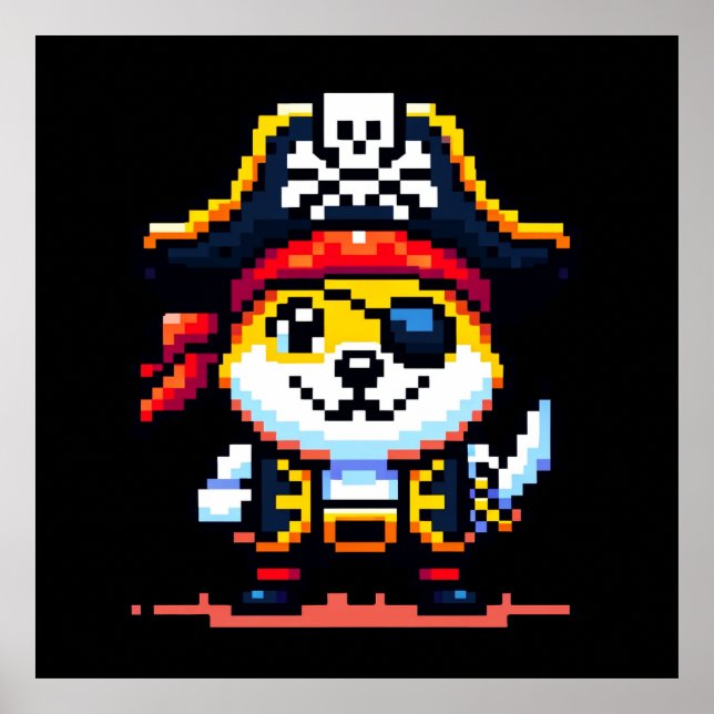 Pirate Dog - Funny Pixel Art Adventure Design Poster (Front)