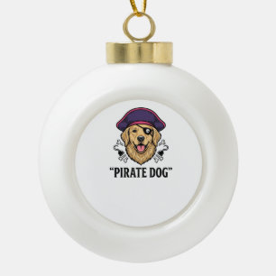Pirate Dog Vintage Engraving Shirt Design_1 Ceramic Ball Christmas Ornament