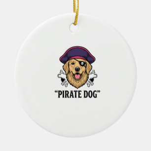 Pirate Dog Vintage Engraving Shirt Design_1 Ceramic Tree Decoration