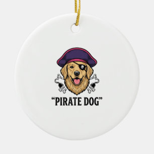 Pirate Dog Vintage Engraving Shirt Design_1 Ceramic Tree Decoration