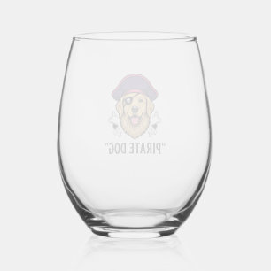 Pirate Dog Vintage Engraving Shirt Design_1 Stemless Wine Glass