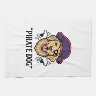 Pirate Dog Vintage Engraving Shirt Design_1 Tea Towel