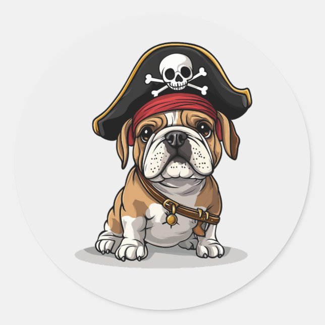 Pirate English Bulldog Skull Crossbones Classic Round Sticker (Front)