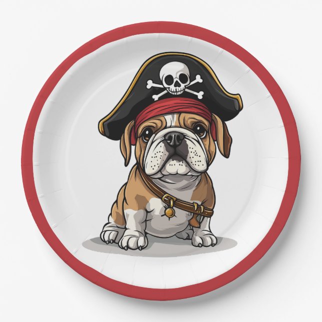 Pirate English Bulldog Skull Crossbones Paper Plate (Front)