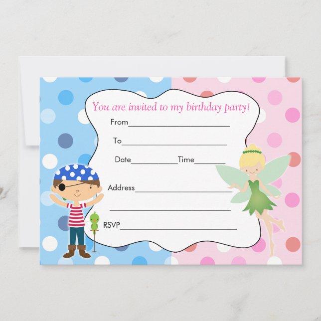 Pirate Fairy Birthday Invitation Fill In (Front)