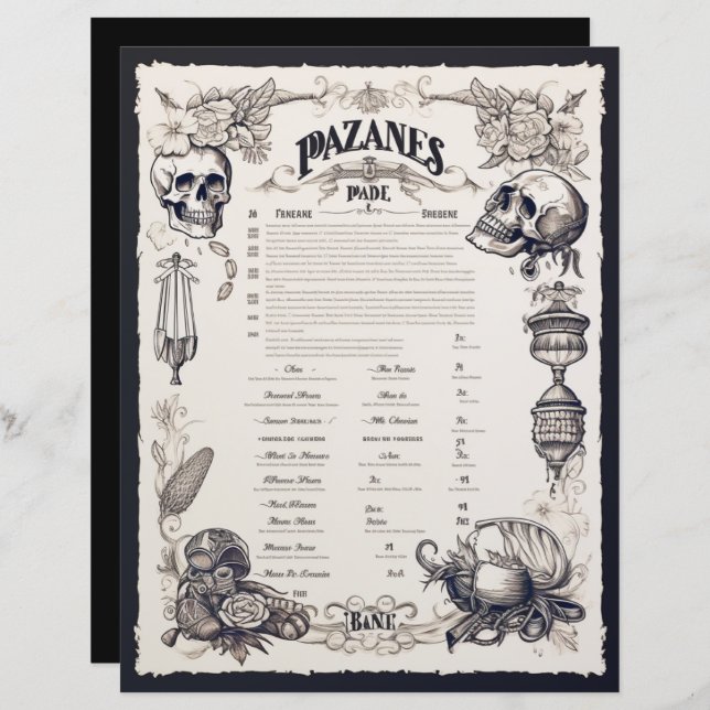 Pirate Fantasy Menu (Front/Back)