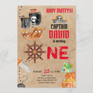 Pirate First Birthday Boy 1st Birthday Party Invitation