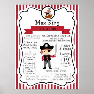 Pirate First Birthday poster for a boy
