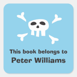 Pirate flag bookplate sticker/book label for boys