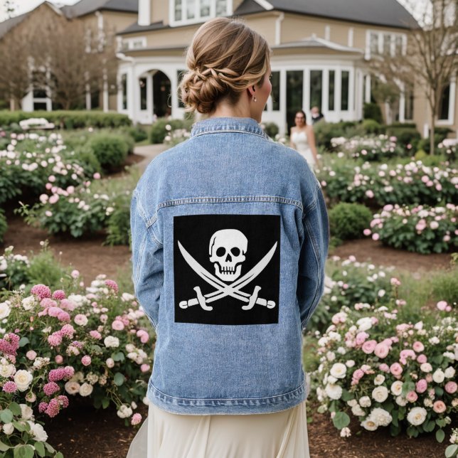 PIRATE FLAG CROSSBONES DENIM JACKET (Wedding Back)