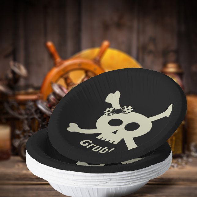 Pirate Flag Skull and Crossbones Black Paper Bowl Paper Plate (Yarr! Cute paper bowls for yer Grub at yer pirate party! )