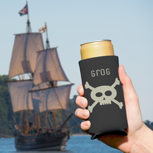 Pirate Flag Skull and Crossbones Custom Black Seltzer Can Cooler (Creator Uploaded)
