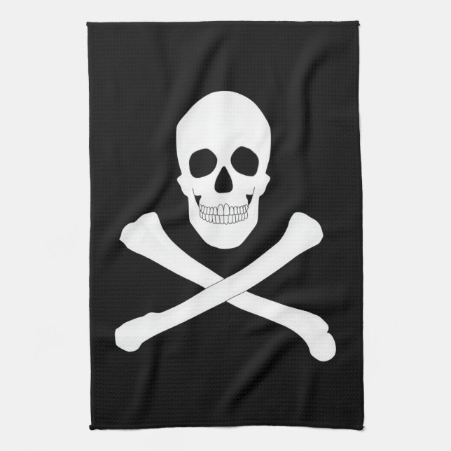 Pirate Flag (Skull and Crossbones) (Jolly Roger) Tea Towel (Vertical)
