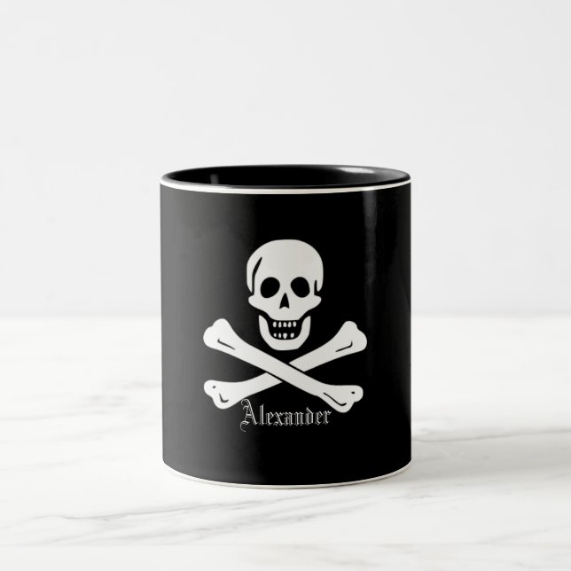 Pirate Flag Skull and Crossbones Jolly Roger Two-Tone Coffee Mug (Center)
