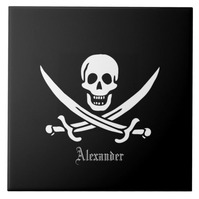 Pirate Flag Skull and Crossed Swords Jolly Roger Tile (Front)