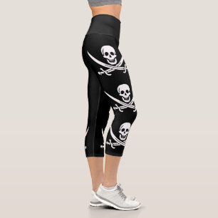 Pirate Flag Skull Crossed Swords Capri Leggings