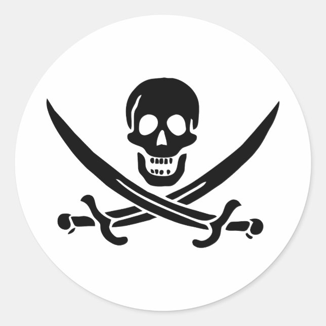 Pirate Flag Skull Crossed Swords Classic Round Sticker (Front)