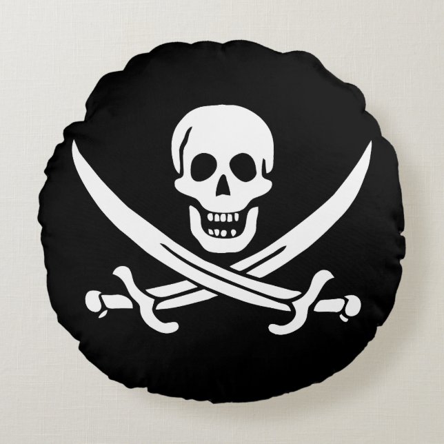 Pirate Flag Skull Crossed Swords Round Cushion (Front)
