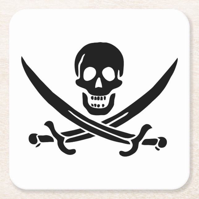 Pirate Flag Skull Crossed Swords Square Paper Coaster (Front)