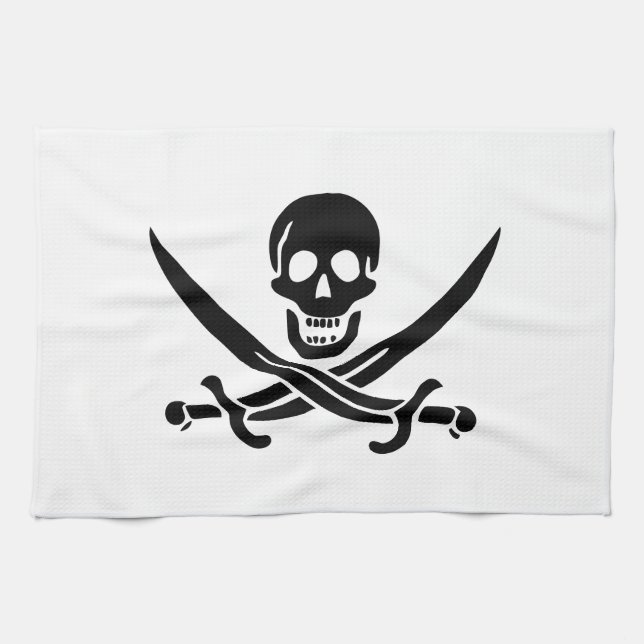Pirate Flag Skull Crossed Swords Tea Towel (Horizontal)