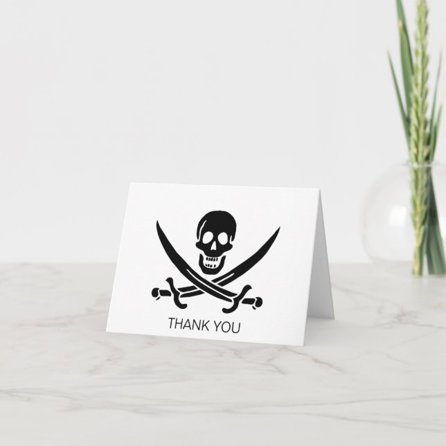 Pirate Flag Skull Crossed Swords Thank You Card (Front)