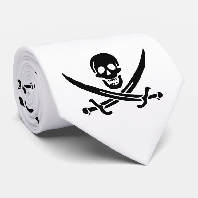 Pirate Flag Skull Crossed Swords Tie (Rolled)