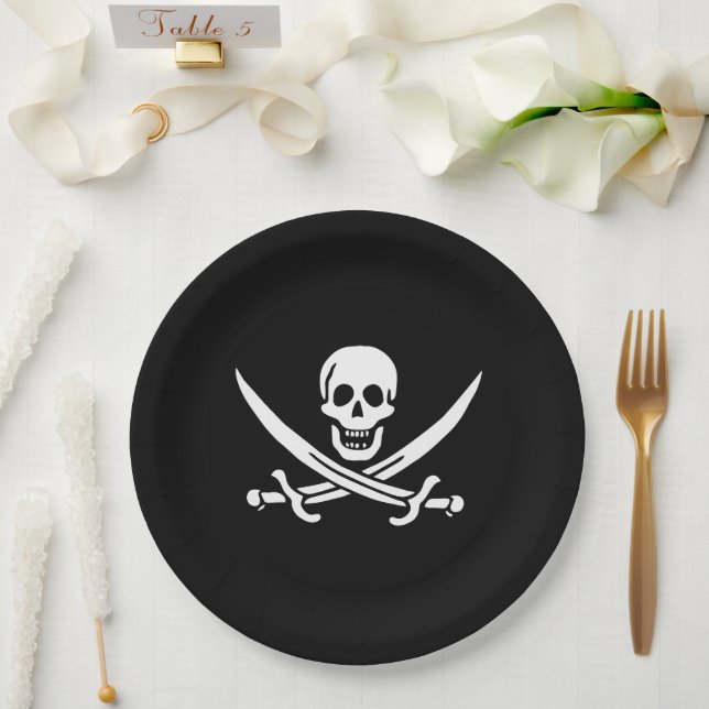 Pirate Flag Skull & Cutlass of Capt. Calico Jack Paper Plate (Wedding)