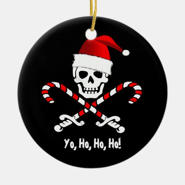 Pirate Flag Yo Ho Santa Christmas Ornament (Front)