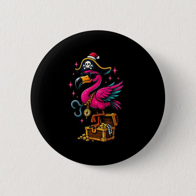 Pirate Flamingo Adventure Map Jolly Roger Hallowee 6 Cm Round Badge (Front)